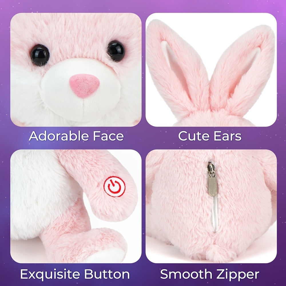 Plush Toy Light-Up Bunny in 8-Inch or 12-Inch Sizes with Pink Ears and Colorful LED Glow for Character Display, Room Decor an