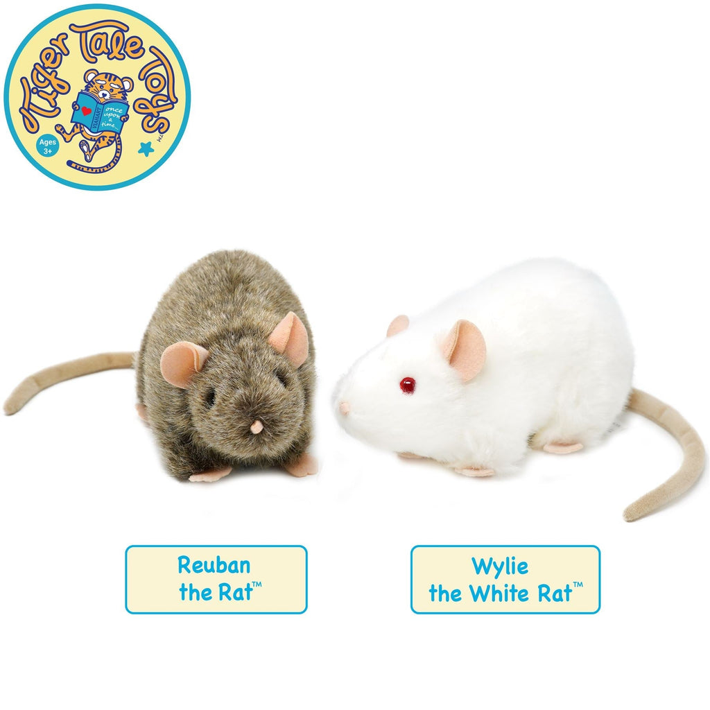Plush Toy Wylie Realistic White Rat 7-Inch Stuffed Animal with Character Story for Character Display, Room Decor and Gift Pre