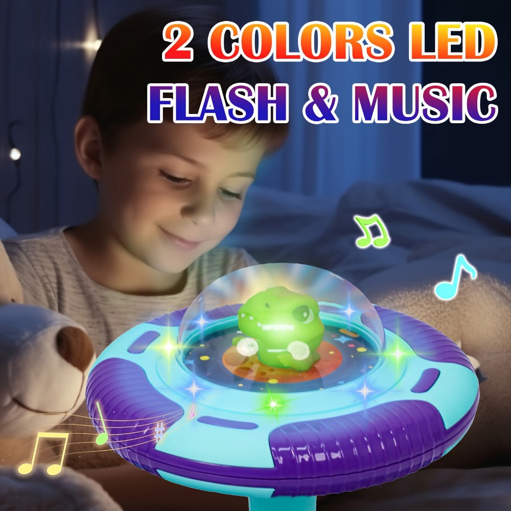 Dinosaur Sit and Spin Toy for Toddlers with Music & LED Flash Lights, 360° Spinning Seat Interactive Sensory Toy for Kids 18 