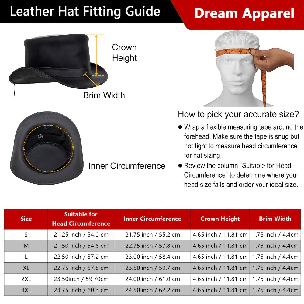 Genuine Leather Top Hat Steampunk – Shapeable Wide Brim Gentleman Hat for Men Women, Halloween Costume Topper, Deadman Victor