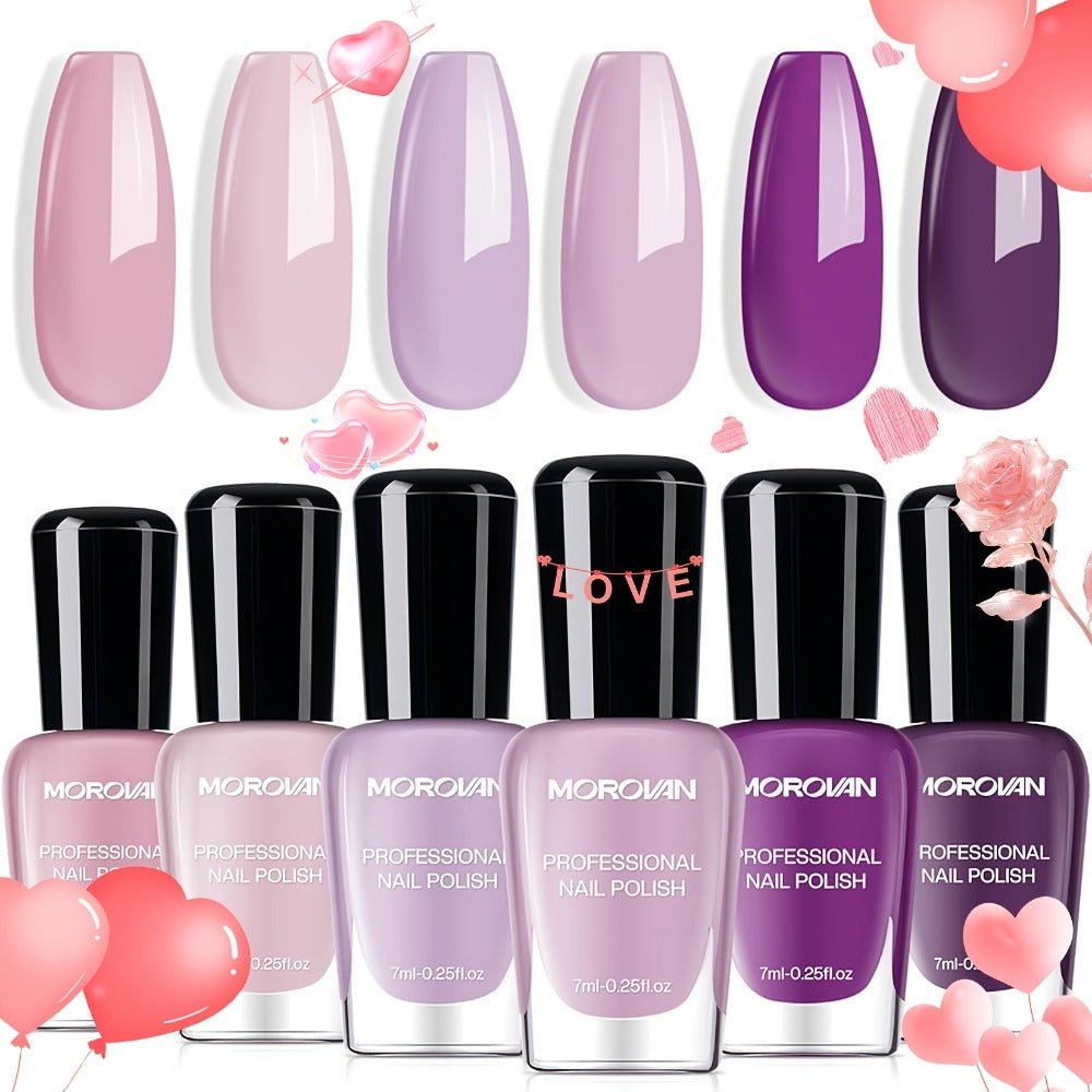 Six-Piece Air-Dry Nail Polish Set in Cherry Blossom Pink or Light Purple and Nude Pink Collections — image 1