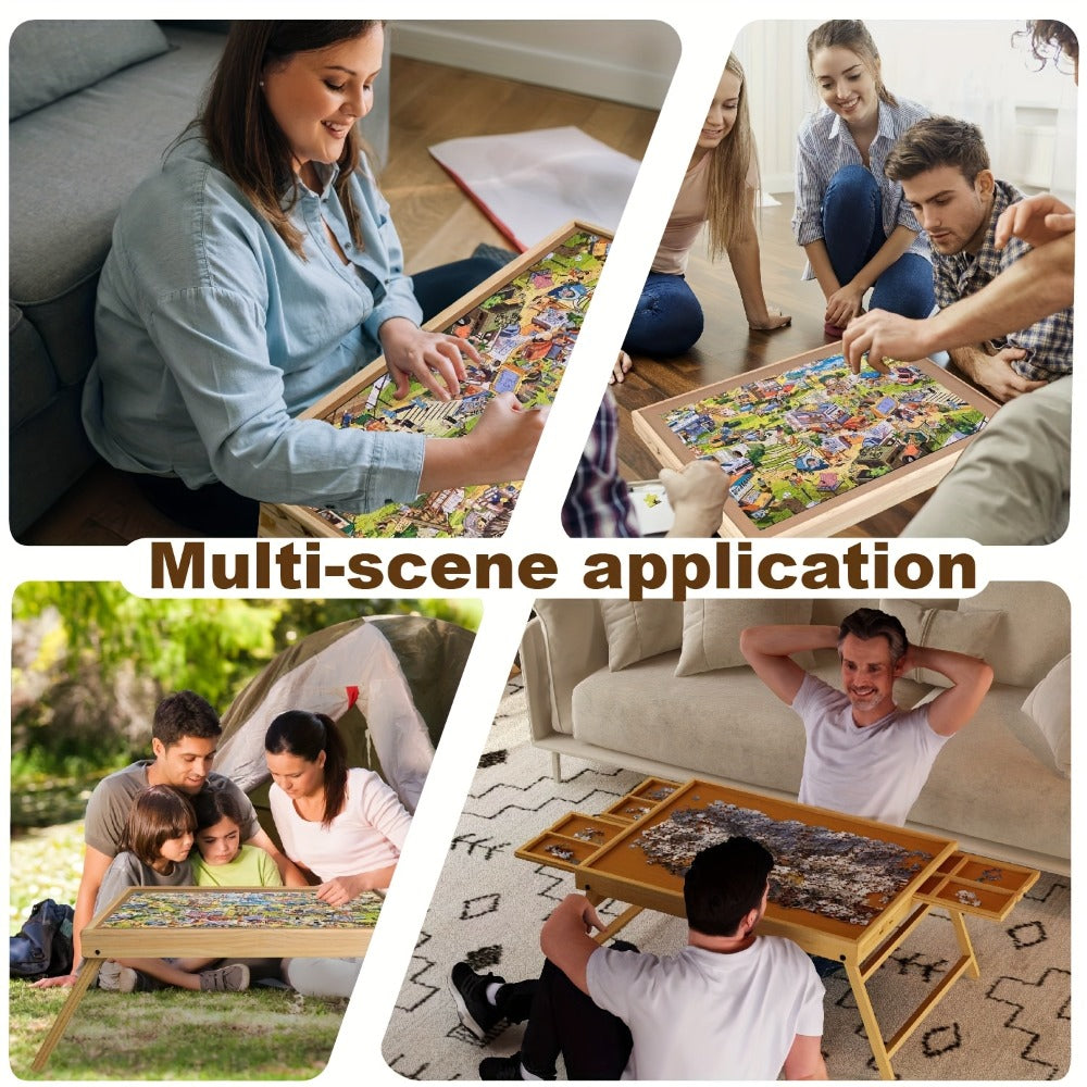 Jigsaw Puzzle Table with Folding Legs – 4 Drawers 16 Sorting Grids Portable Wooden Puzzle Board for 1000 Pieces — image 2