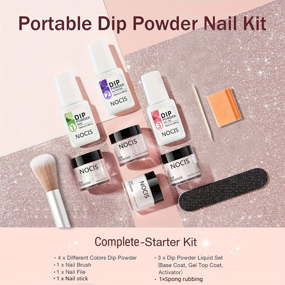 Dip Powder Nail Kit with NOCIS Label, Four Nude Blush Shimmer Powders, Three 10ml Liquids and Four Tools — image 6