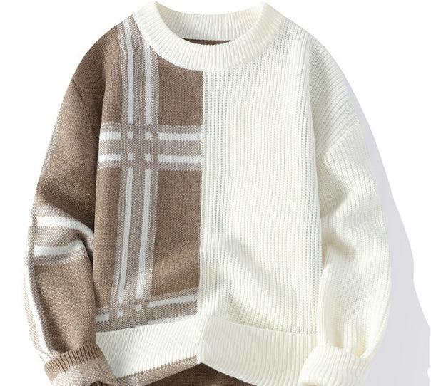 Mens Knitted Fashionable Casual Crew-Neck Sweater