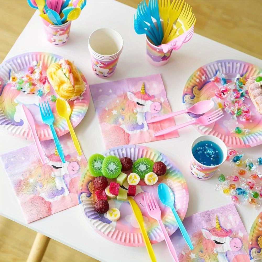 Unicorn Tableware Party Supplies Set with 145 Pieces for 24 Settings, Cups, Cutlery and Banner — image 6