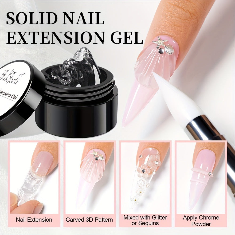 Builder Gel Nail Extension Starter Kit 5pcs Clear Nude Solid – Hard Gel Sculpting Set with Flower Molds & Sculpting Brush for
