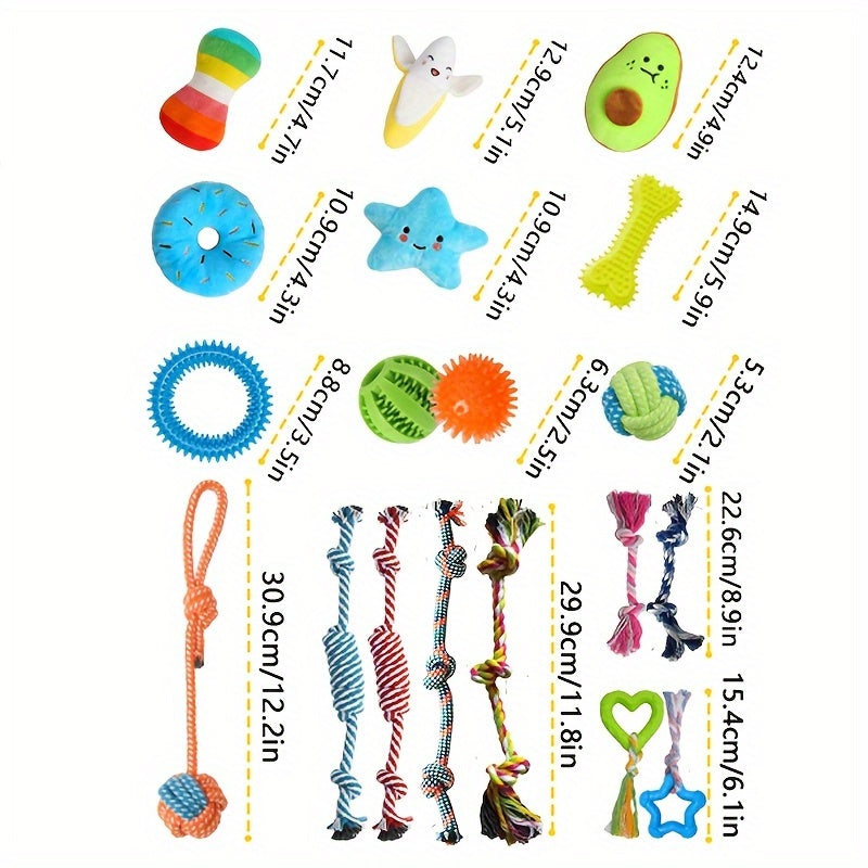 Dog Toy 25-Piece Puppy Set with 8 Ropes, 5 Squeaky Plush, 5 Rubber Chews, Treat Ball and Bag Rolls — image 2