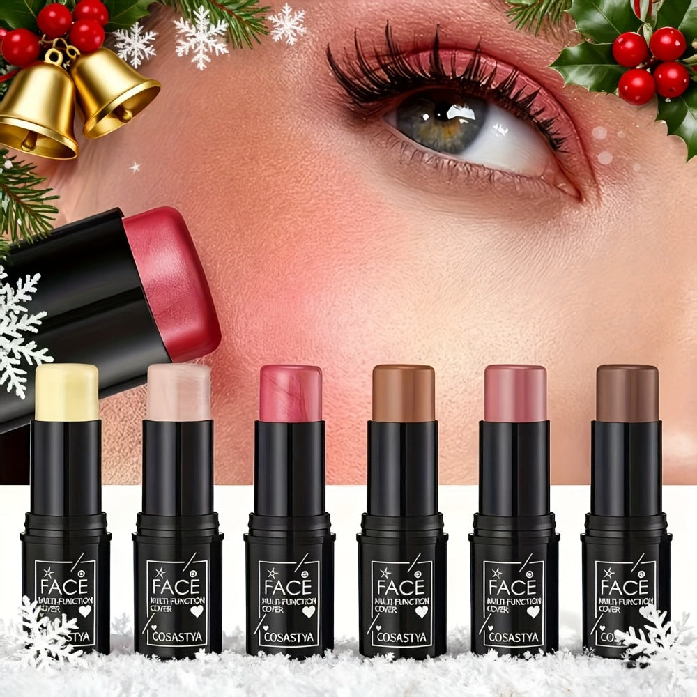 Blush Stick Makeup Set 6 Piece, 3-in-1 Waterproof Blush Eyeshadow Touch-Up Sticks, All-Day Glossy Shimmer — image 1
