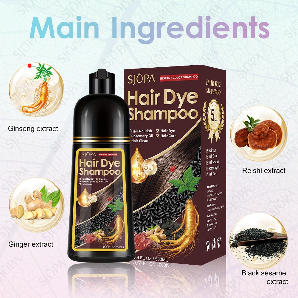 Hair Dye Coloring Shampoo 5-in-1 Upgraded with Hibiscus Oil, Squalane & Glycerin – Quick Color & Nourishing, Gentle Skin-Safe