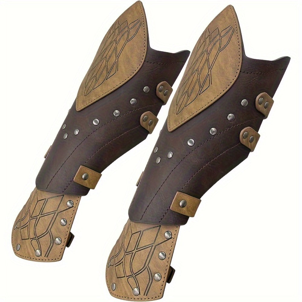 Costume Accessories 2-Piece Embossed Faux Leather Arm Guards with Buckle Straps in Black for Themed Events — image 2