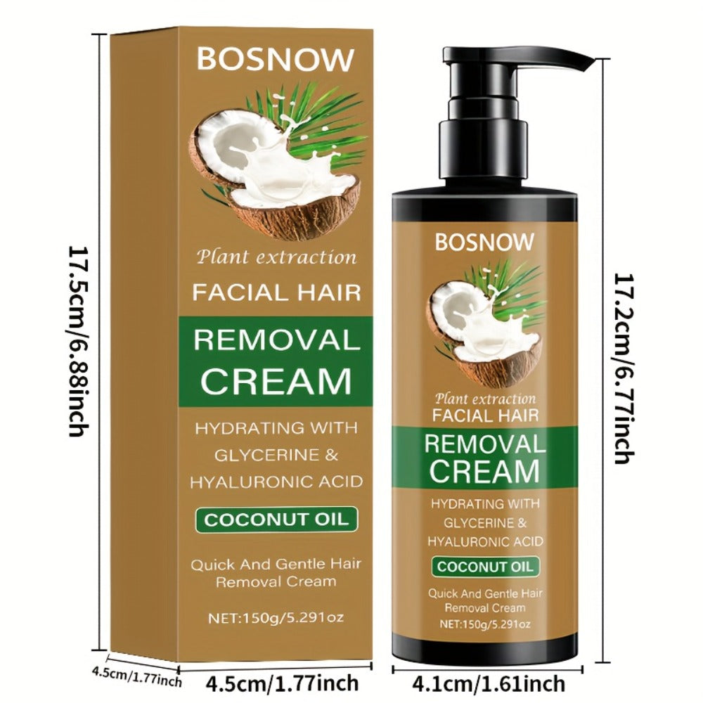 Hair Removal Cream BOSNOW 150g Coconut Oil Pump Bottle with Carton for External Body Grooming — image 5