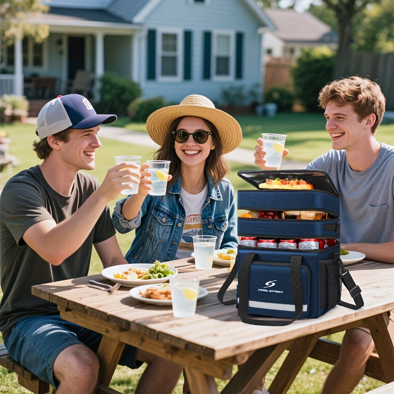 19L Triple-Compartment Lunch Bag with Three Stacked Zippers, Shoulder Strap and Four Color Options — image 12