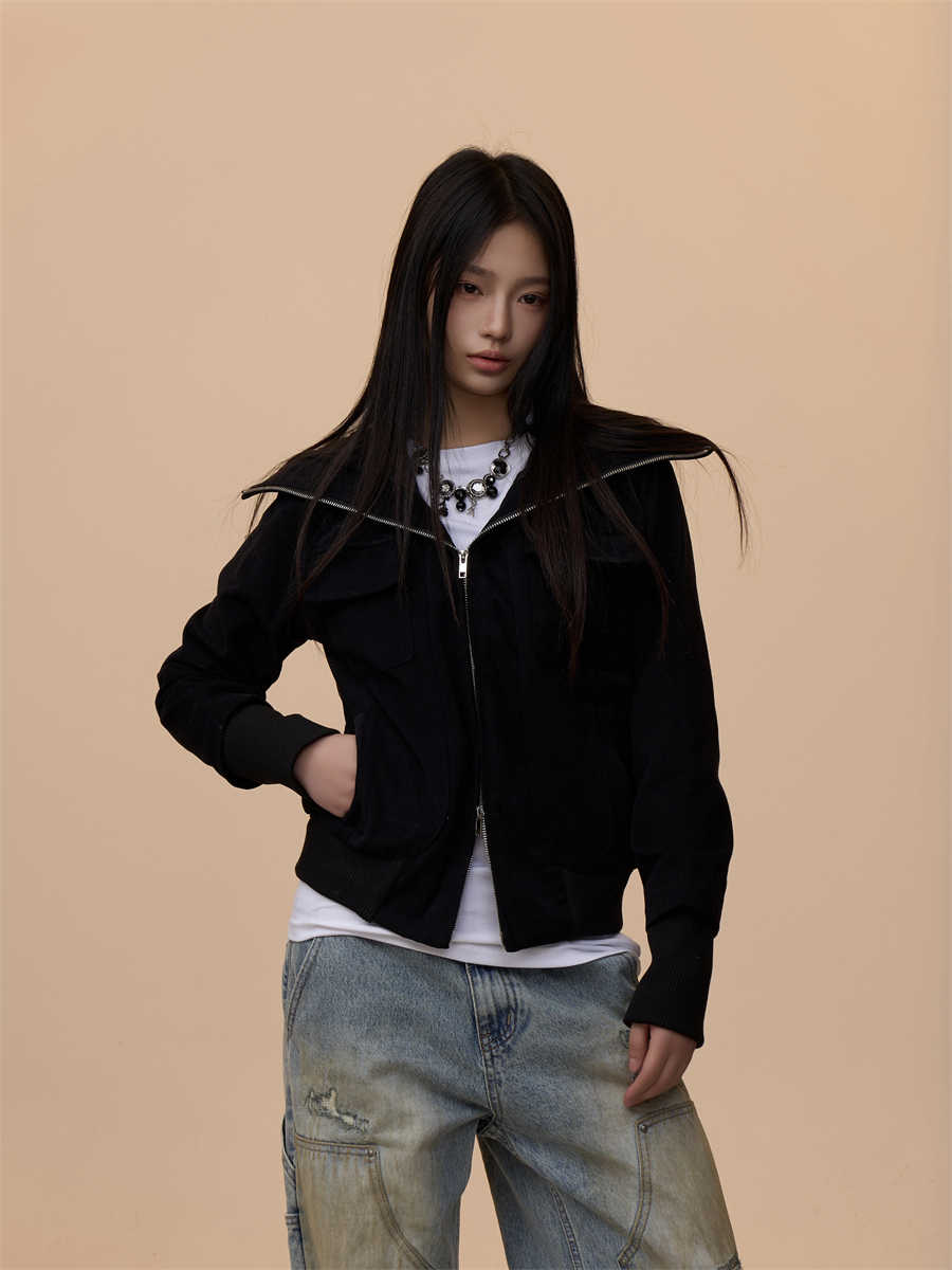 Antique Beige Lapel Design Jacket For Women Baggy Coat