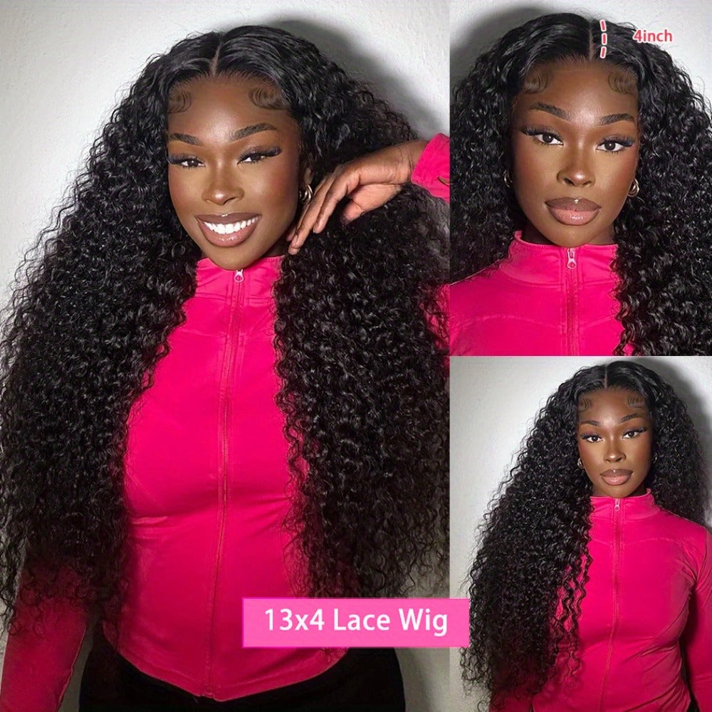 Lace Front Wig Deep Wave Human Hair, 28- or 34-Inch Natural Black with 13x4 HD Front and 250% Density — image 6