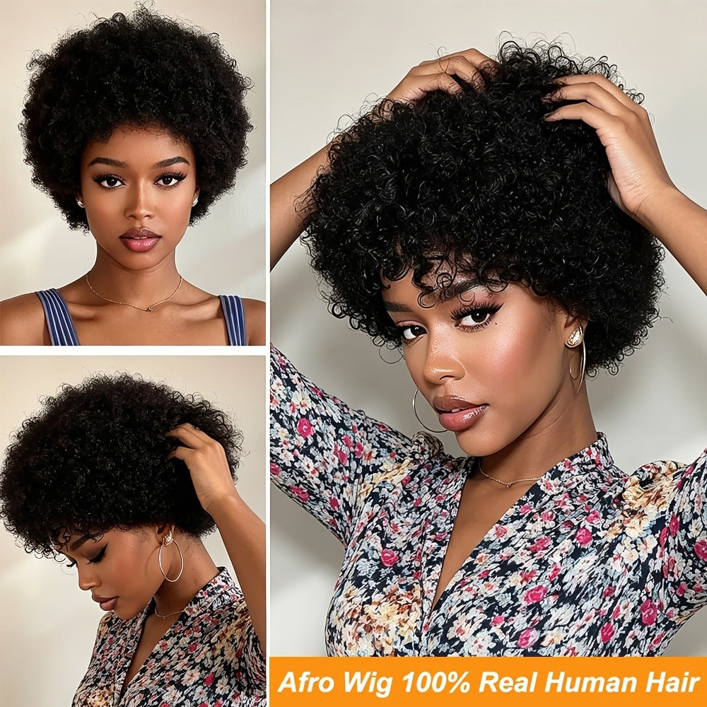6-Inch Kinky Curly Afro Human Hair Wig with Glueless Cap and Deep Grey, Camel or Ginger Color — image 10