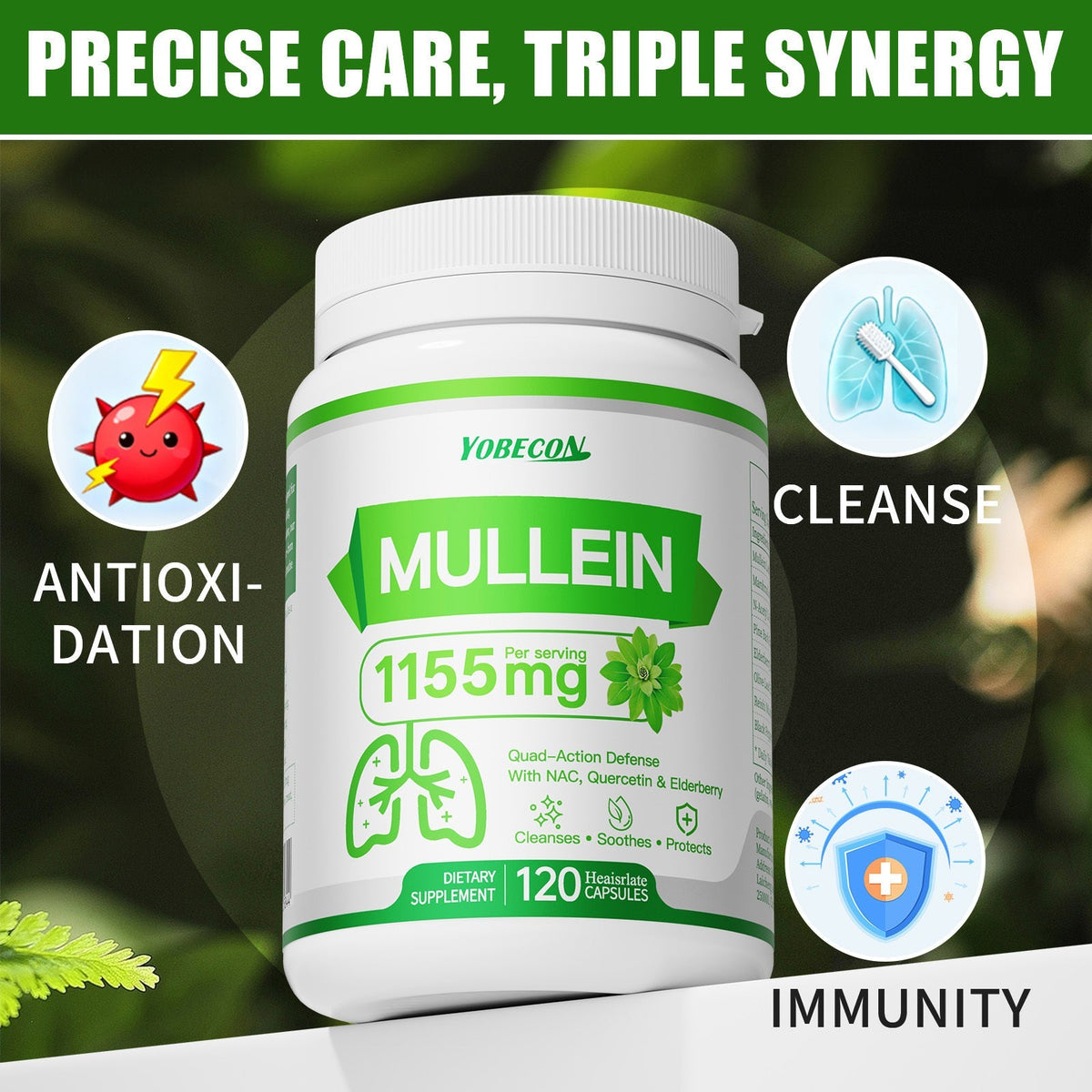 Herbal Supplement with YOBECON Label, Mullein NAC Quercetin Elderberry 1155mg per Serving, 120 Capsules — image 12