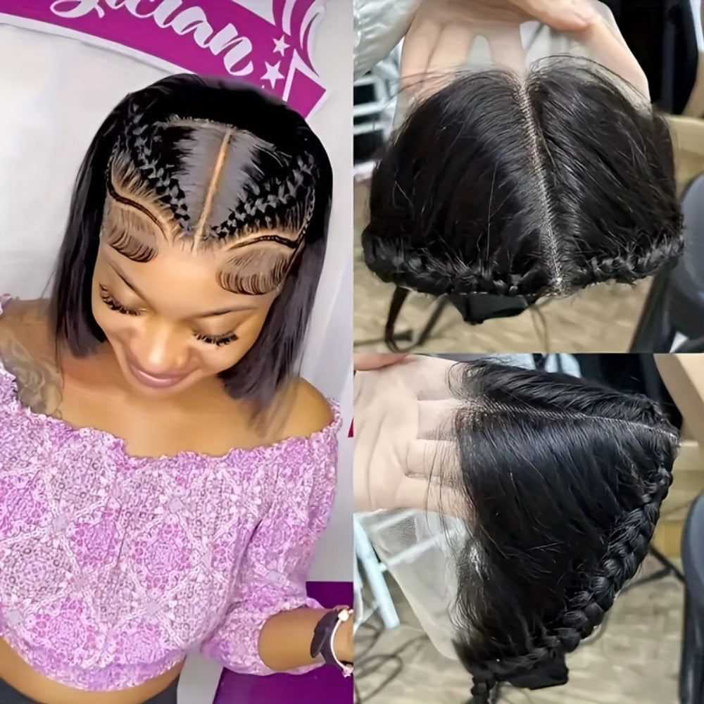 Hair Extensions Straight Human Hair 13x4 Lace Frontal Patch in Natural Black with Clip-Free Band Attachment — image 2