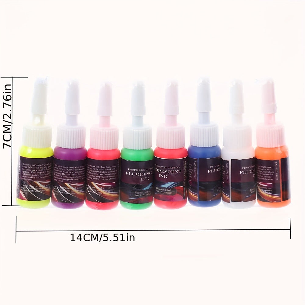 Tattoo Ink DMTATTOO UV Blacklight Set with Eight 5ml Bottles in White, Red, Orange, Green, Yellow, Purple, Blue and Pink — im