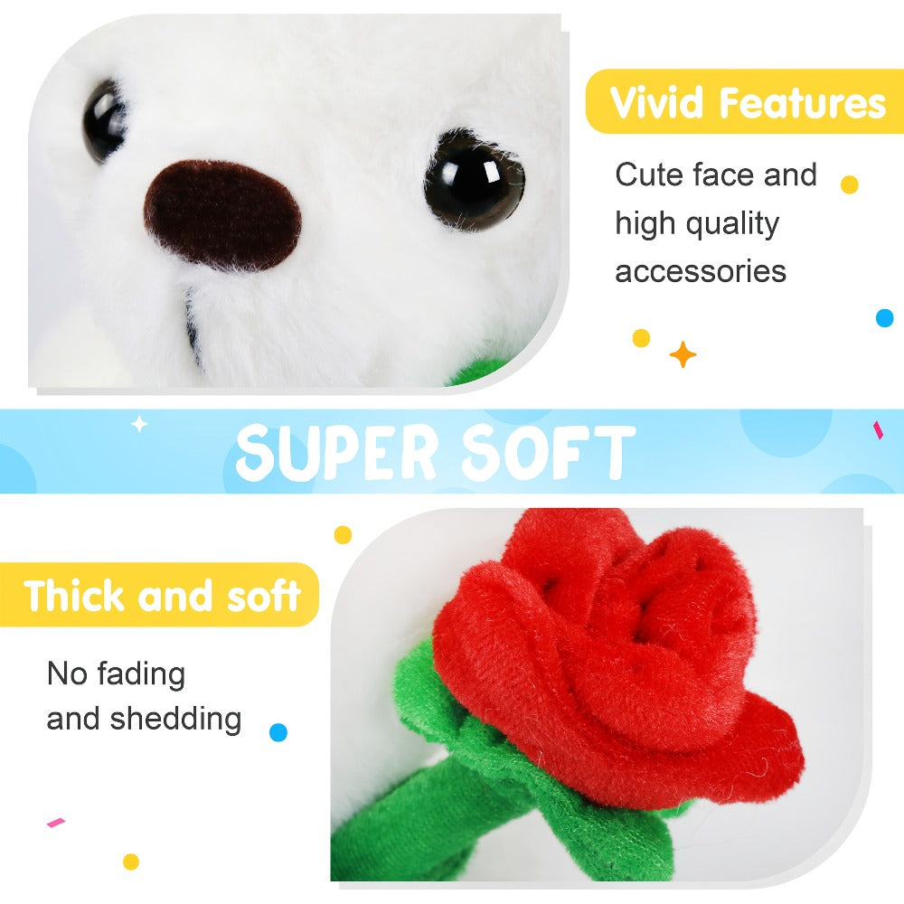 Rose Bear Plush with LED Light Glowing White Bear with Flowers Romantic with the Listed Color, Size or Set Options for Everyd