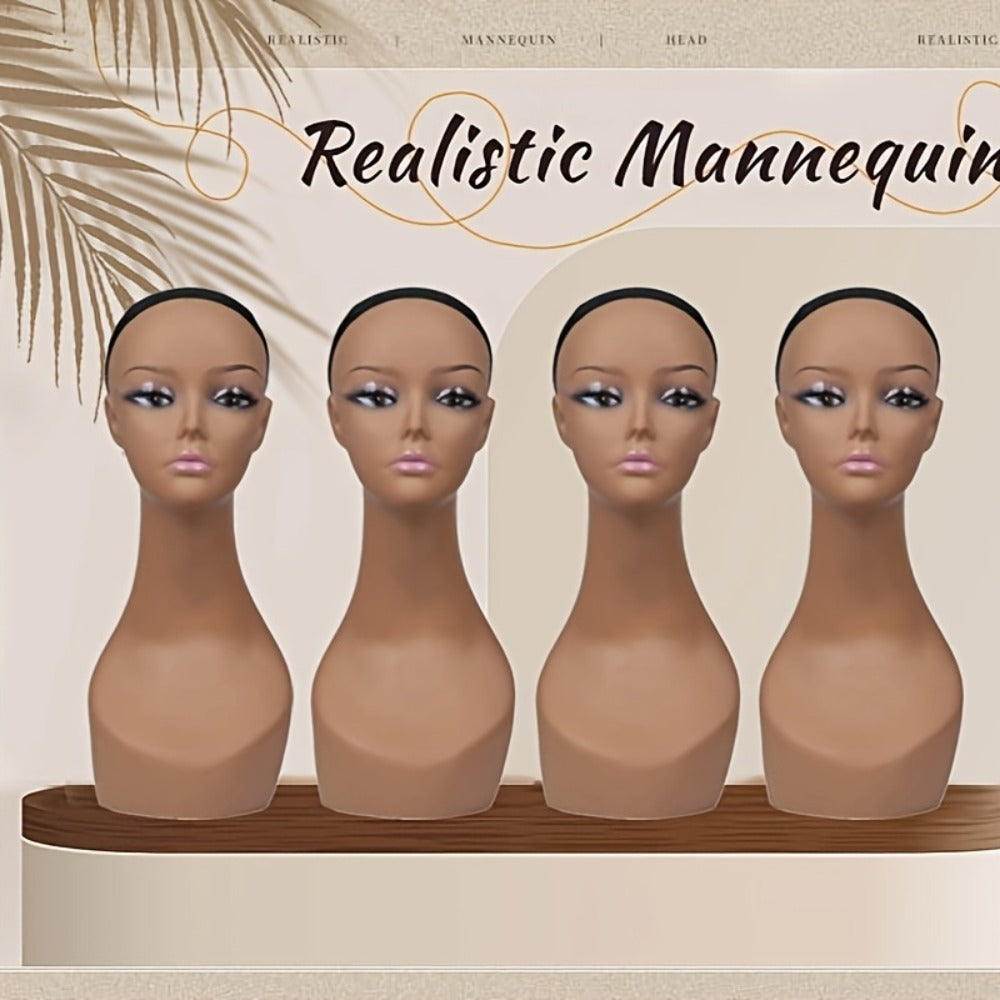 Female Wig Display Mannequin Head 4 Pcs Set Plastic – Hat Necklace Holder Salon Training Practice Retail Store Showcase Hairs