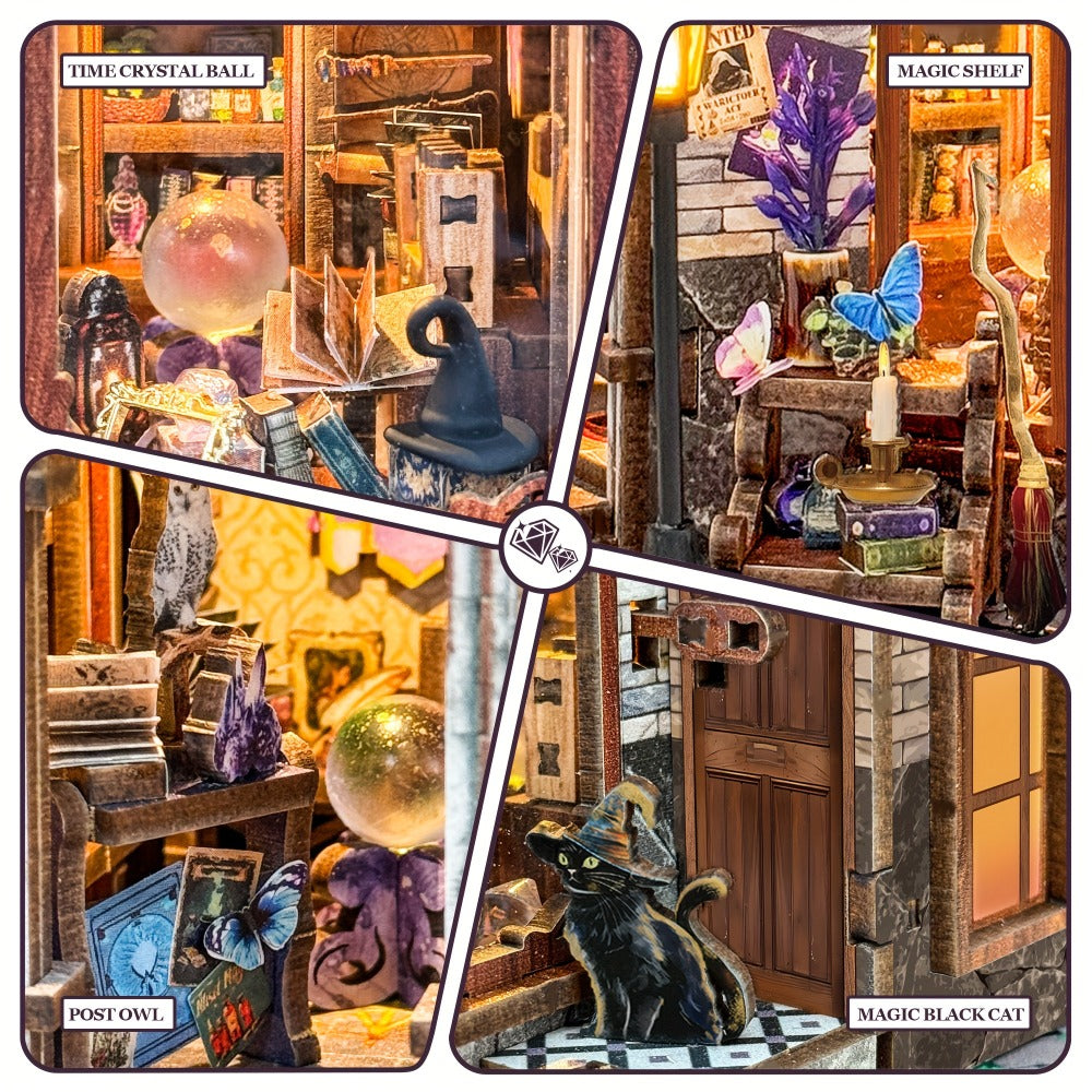 DIY Wood Miniature Bookhouse Model Kit SQ-71 Time Magic Club with Mechanical Link System – Adult Collector Dollhouse Display 