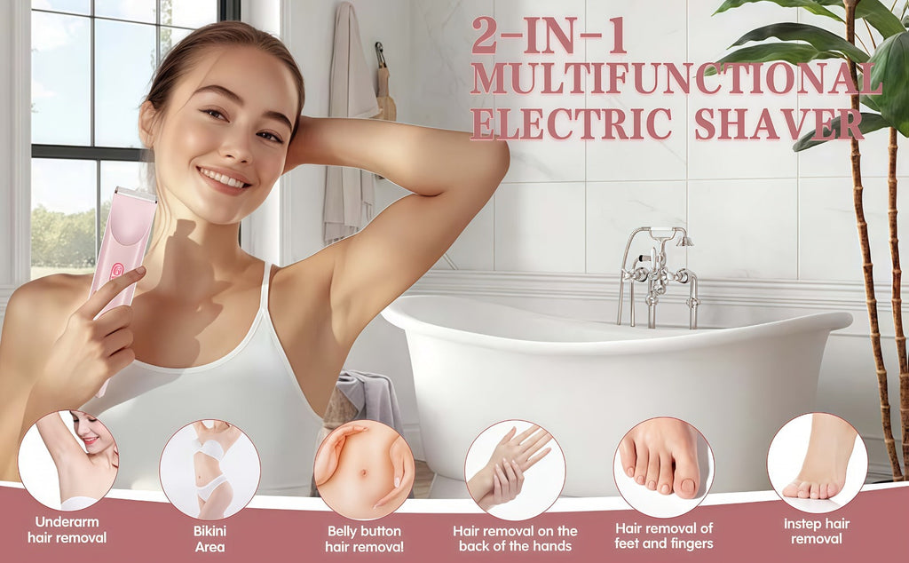 Electric Hair Trimmer for Women Dual Head IPX7 Waterproof USB Rechargeable Painless Bikini Trimmer Face Body Shaver Arms Legs