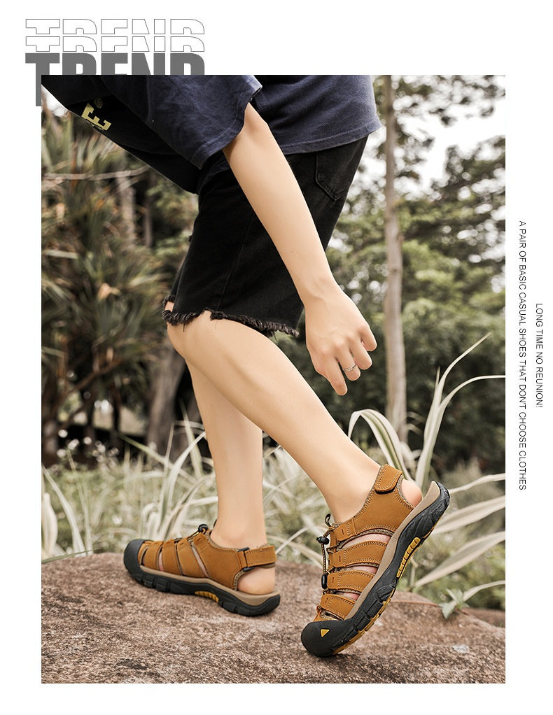Top Layer Leather Plus Size Men's Beach Sandals