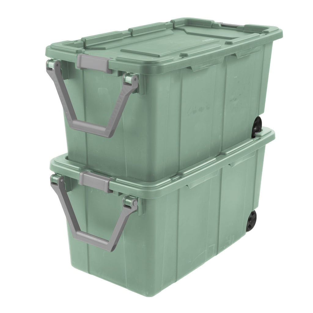 Two-Pack 40-Gallon Green Storage Bins with Latch Lids, Pull Handles and Rear Wheels for Bulk Organization — image 3