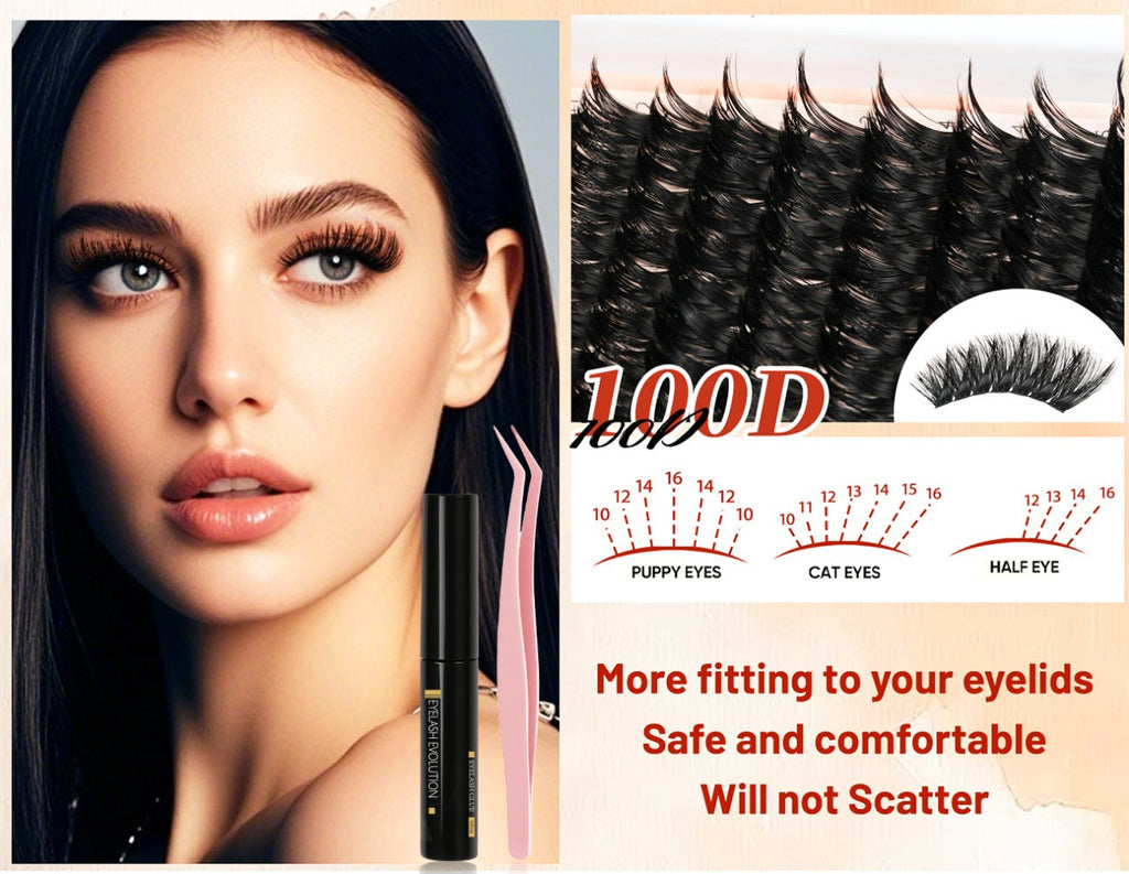 100D Volume Cluster Lashes DIY Individual Lash Extension Kit – Soft Reusable Single Clusters for Full Thick Dramatic Lash Loo