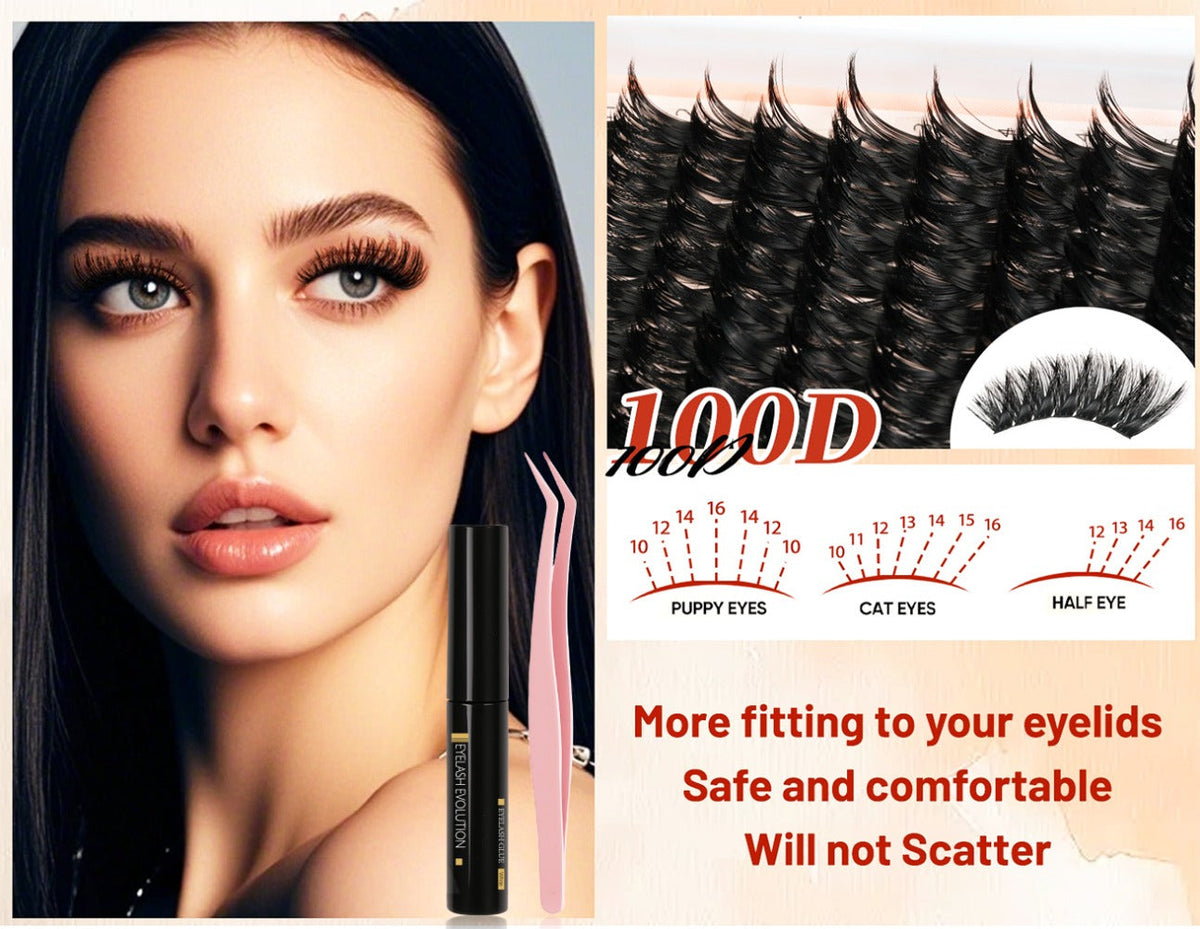 100D Volume Cluster Lashes DIY Individual Lash Extension Kit – Soft Reusable Single Clusters for Full Thick Dramatic Lash Loo
