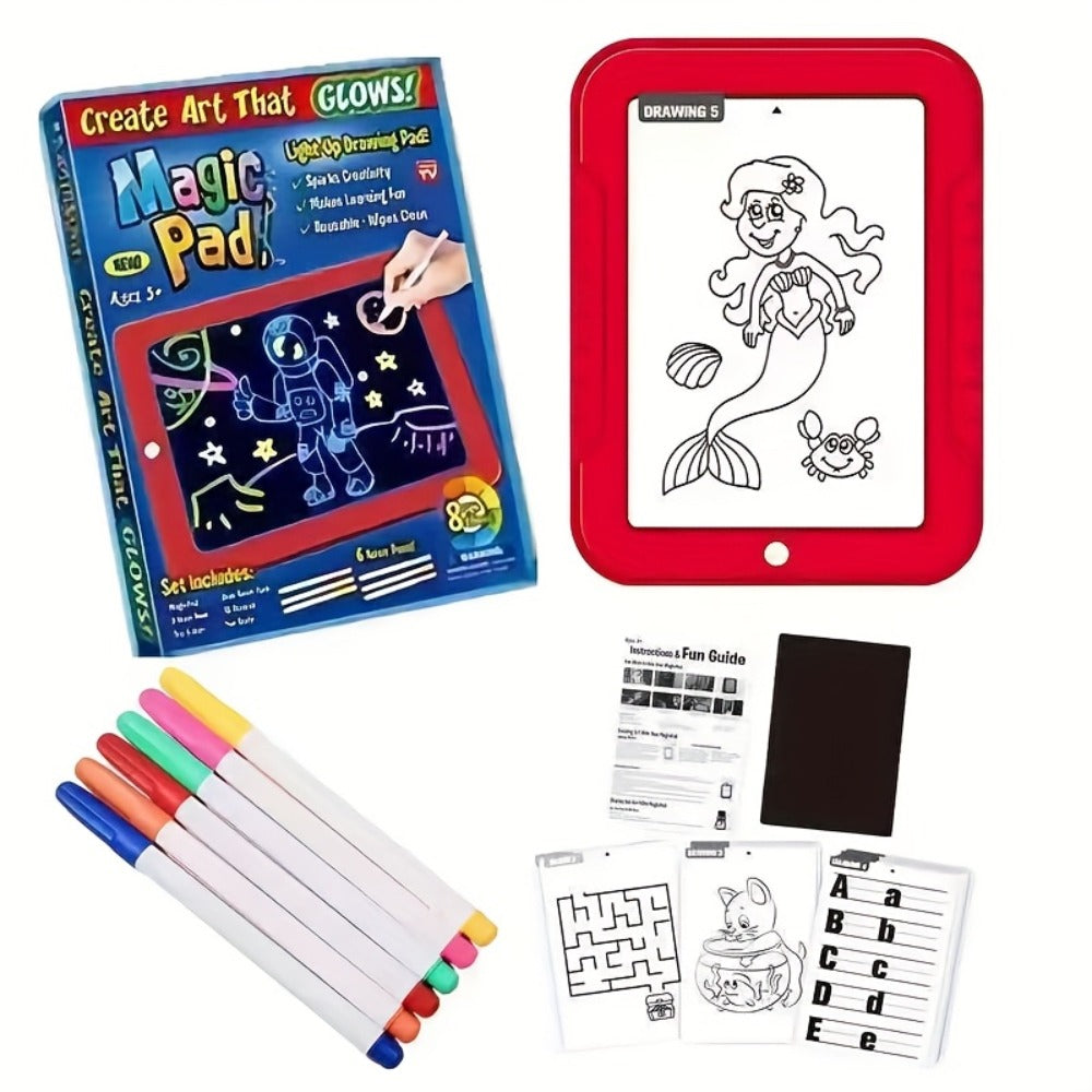 Magic LED Drawing Board for Kids with 15 Double-Sided Tracing Cards & 6 Markers, Light Up Luminous Art Board for Boys & Girls