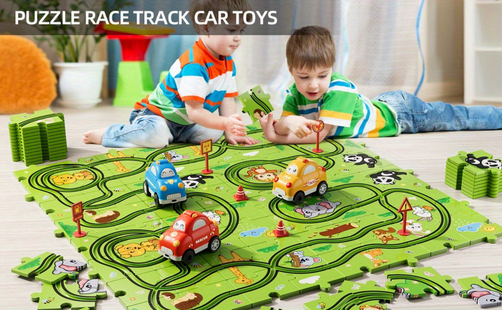 Jigsaw Puzzle Race Track Car Set Toy for Boys Kids, 39 56 73 PCS Flexible Building Track with Toy Cars — image 8