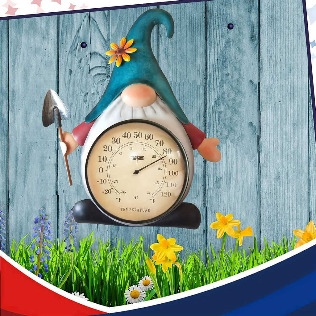 Outdoor Thermometer Metal Gnome | Wall Decor Patio Garden Indoor — image 1