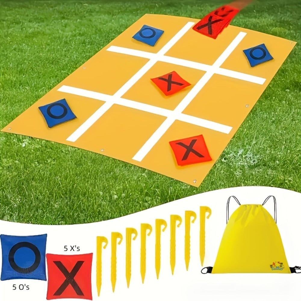 Giant Tic Tac Toe Bean Bag Toss Game Set Outdoor Lawn Game with 4.92ft Cloth 10 Bean Bags Ground Nails for Home and Salon Man