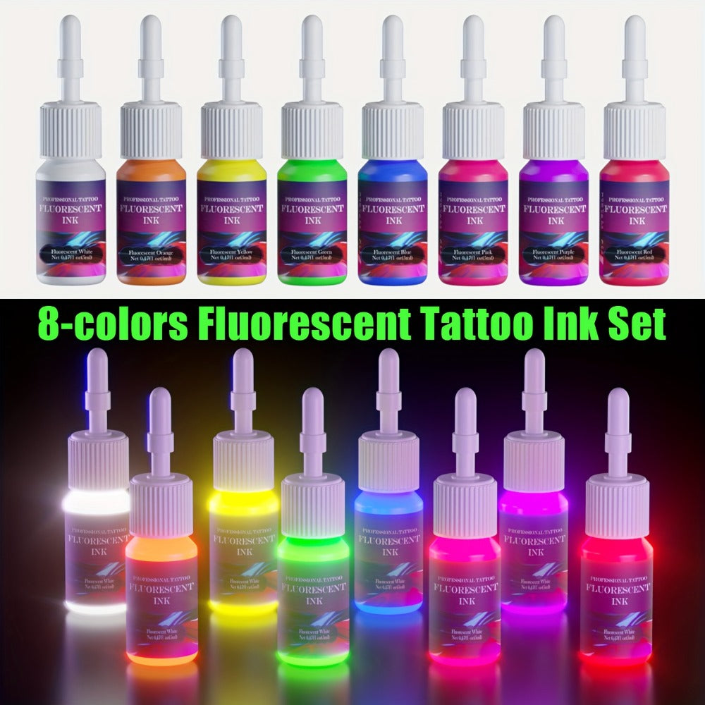 Tattoo Ink DMTATTOO UV Blacklight Set with Eight 5ml Bottles in White, Red, Orange, Green, Yellow, Purple, Blue and Pink — im