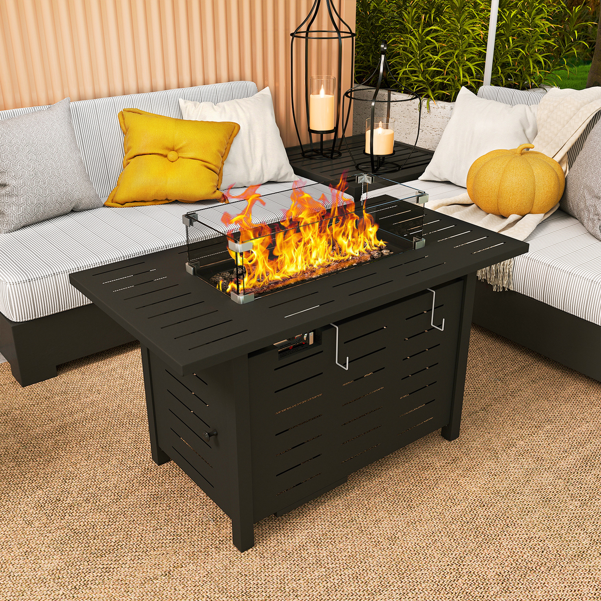 Propane Fire Pit Table Outdoor 50, 000 BTU Gas Fire Table with Lid Lava Rocks & Cover for Patio Backyard Deck Black Brown 40"