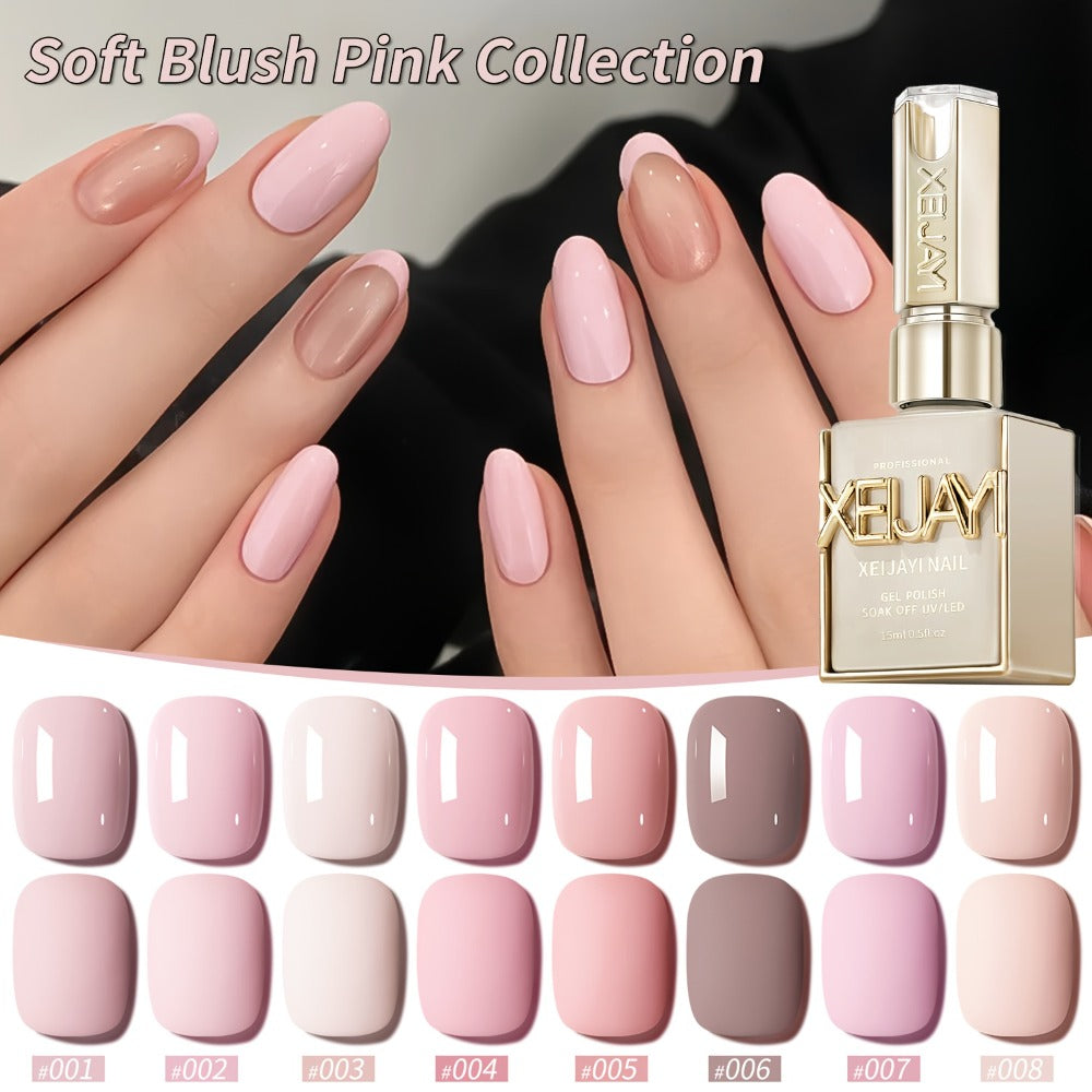 Gel Nail Polish 8-Color Gentle Pink Set in 0.51oz Bottles with Shades 001-008 and LED Soak-Off Cure for Nail Art — image 2