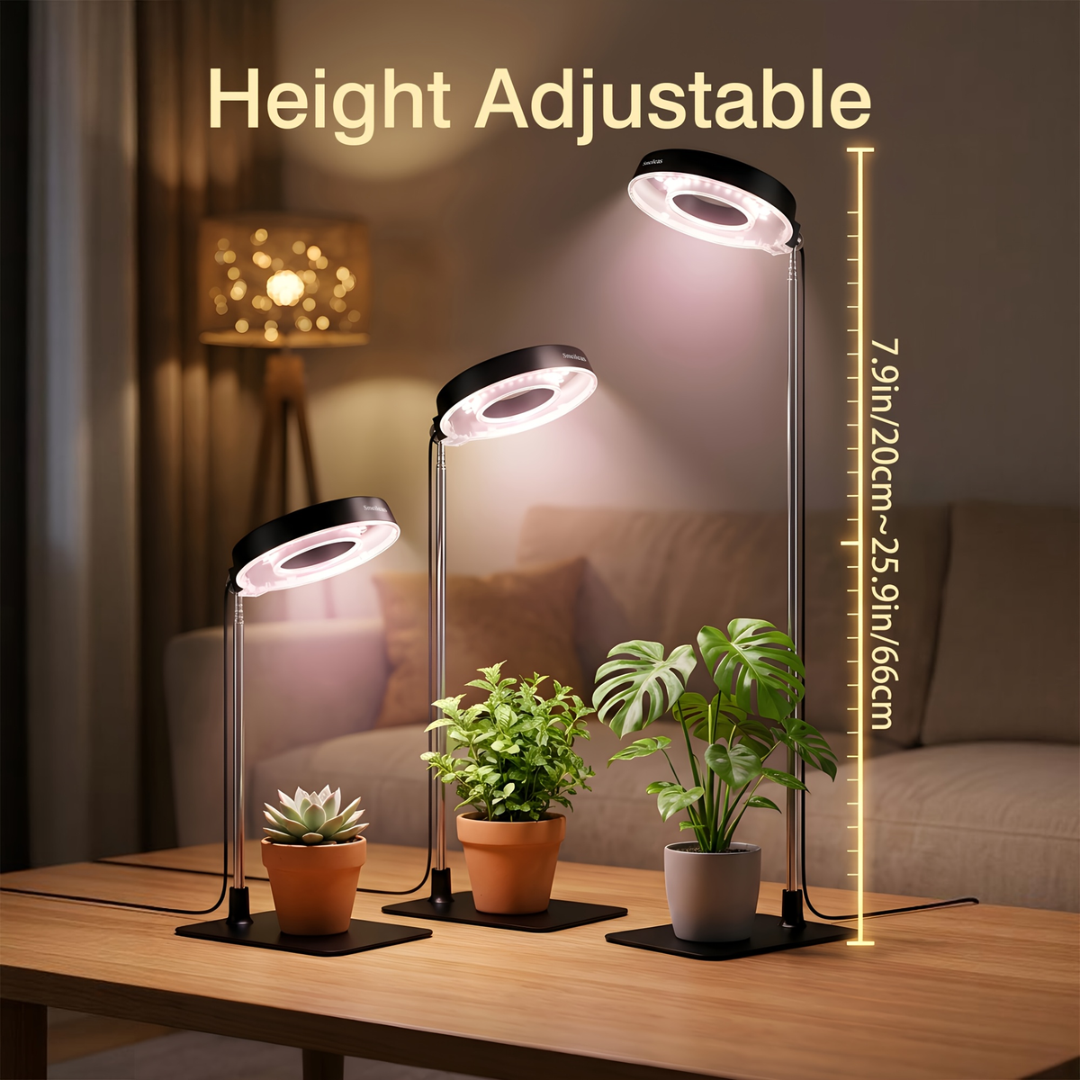 Four-Piece Tabletop Ring LED Plant Lamp Set with USB 3/6/9H Timer, Adjustable Poles and Bases — image 5