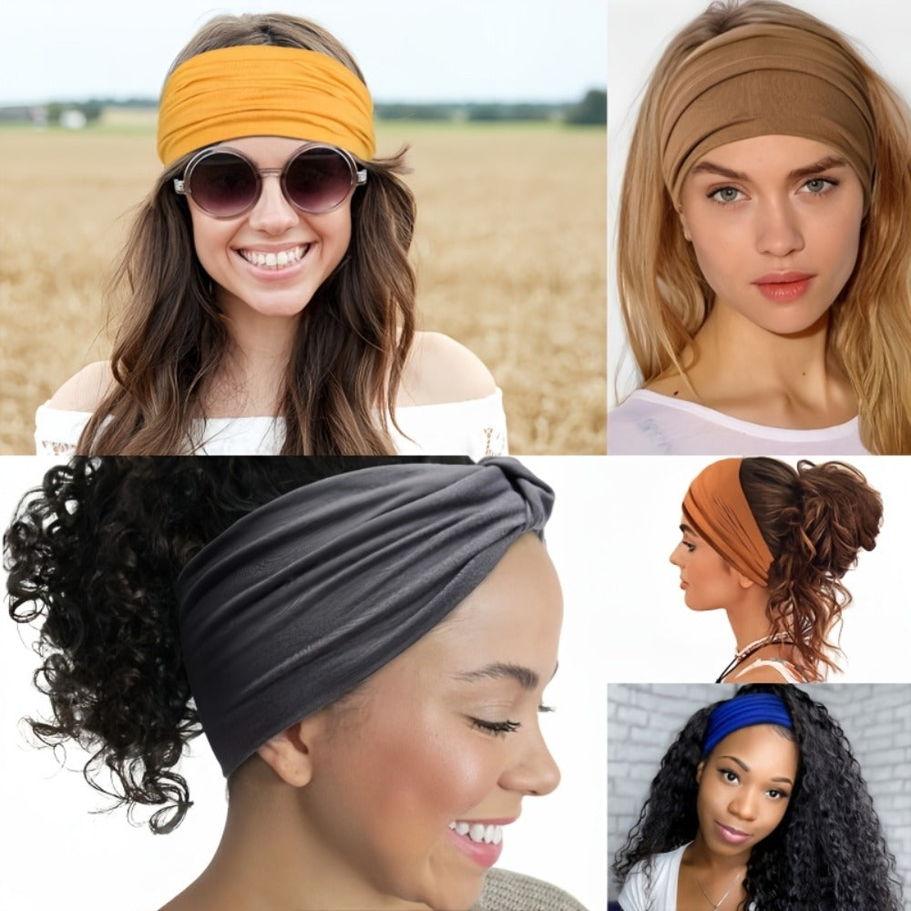 Stretchy Headbands 20 Pack for Women & Men – Soft Sweat-Wicking Non-Slip Elastic Turban Knot Hair Wraps Breathable Solid Colo