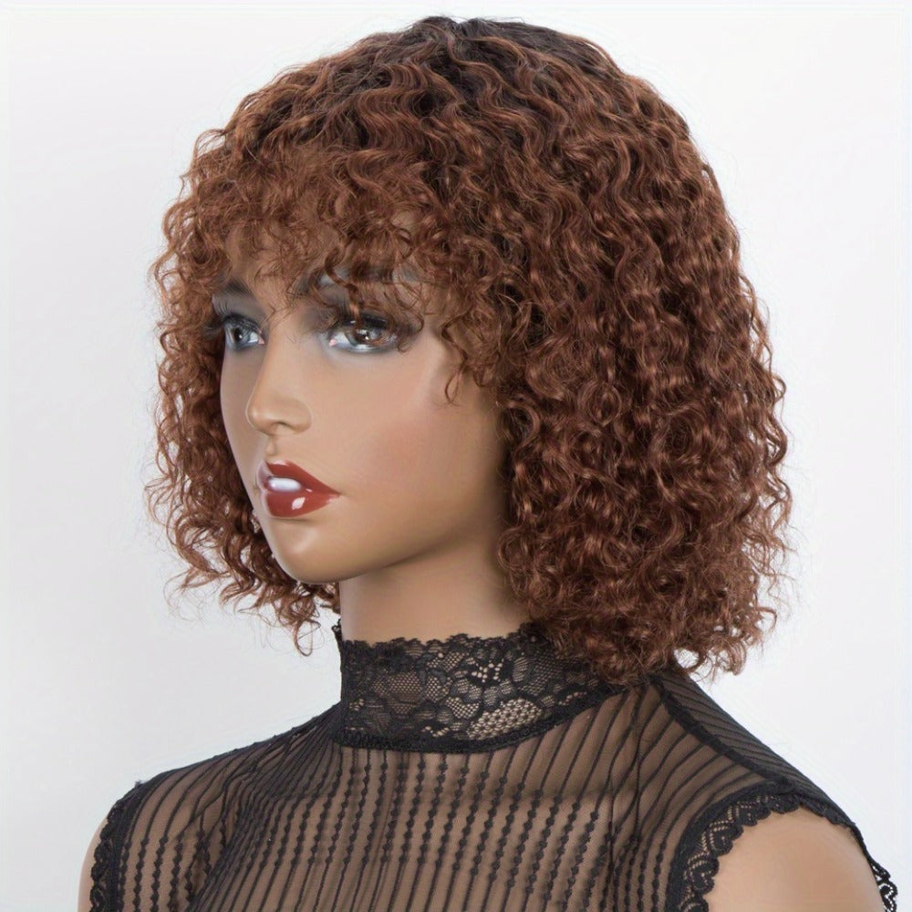 12-Inch Water Wave Bob Human Hair Wig with Bangs, 150% Density and TT1B/33 or P1B/30 Color — image 9