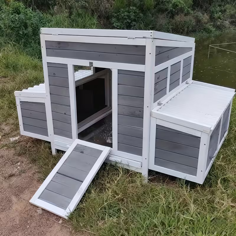 Wooden Chicken Coop with 2 Large Nesting Boxes for 4-6 Chickens, 59" Outdoor Hen House with PVC Roof — image 1