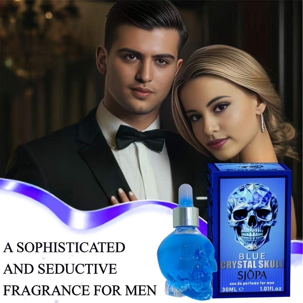 Alcohol-Free Perfume Oil for Men Blue Crystal Skull Bottle 30ml Woody Cologne Portable Travel Fragrance Unique Gift for Him —