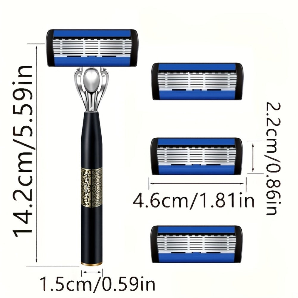 Men's Razor Set with Stainless Steel Replacement Blades – Reusable Handle & High-Capacity Blade Kit for Smooth Close Shave — 