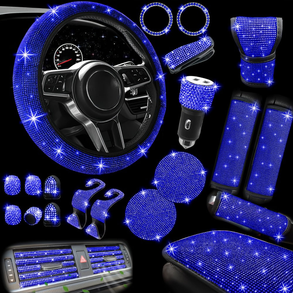 30-Piece Bling Car Interior Accessories Set with 15-Inch Steering Wheel Cover, Seat Belt Pads and Trim — image 8