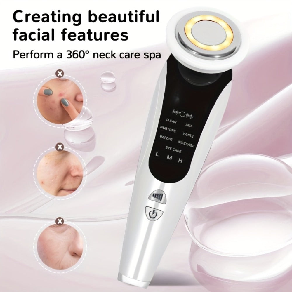 4-in-1 LED Face Neck Massager USB Powered Vibration Facial Lifting Device - Handle Portable Beauty Tool for Home or Salon Spa