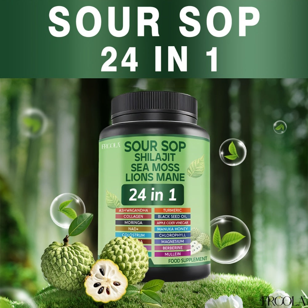 Soursop Graviola Supplement Capsules 24-in-1 with Sea Moss, Shilajit, Lion’s Mane, Vitamin D3, Black Seed Oil — image 6