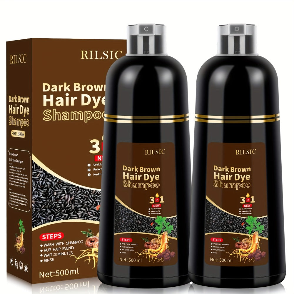 Herbal Hair Dye Shampoo 3-in-1 with Plant Squalene 2pcs 16.91oz, Instant Gray Hair Coverage, Natural Color in Minutes — image