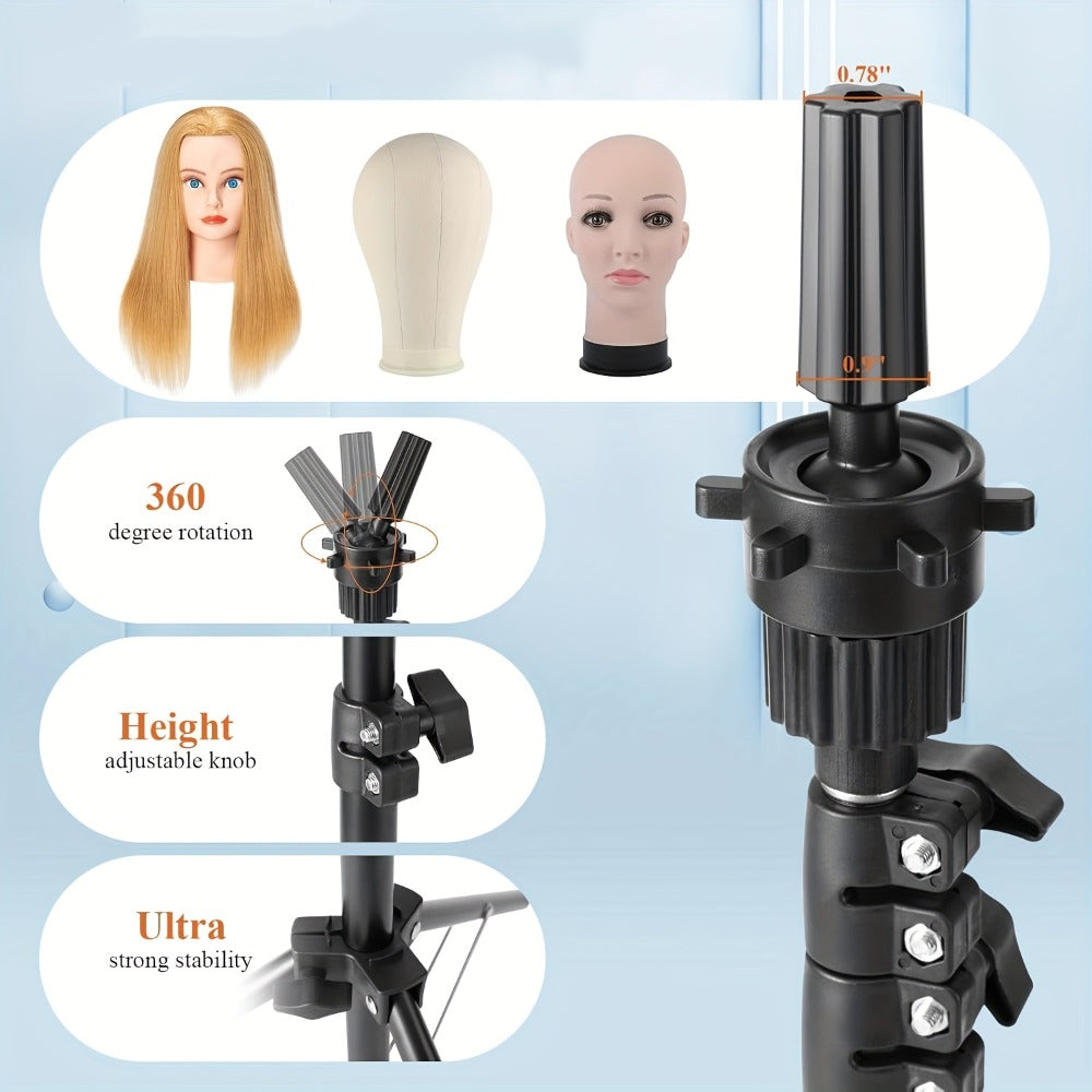 Adjustable Wig Stand Tripod 360 Rotation Aluminum Alloy Height Adjustable to 50 Inch Foldable Portable Mannequin Head Stand f