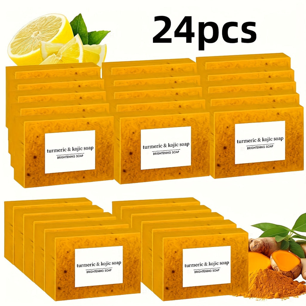 Kojic Acid Soap Bar 24-Pack Handmade – Lemon Turmeric Cold Process Bar Soap with Ginger Extract & Exfoliating Granules — imag