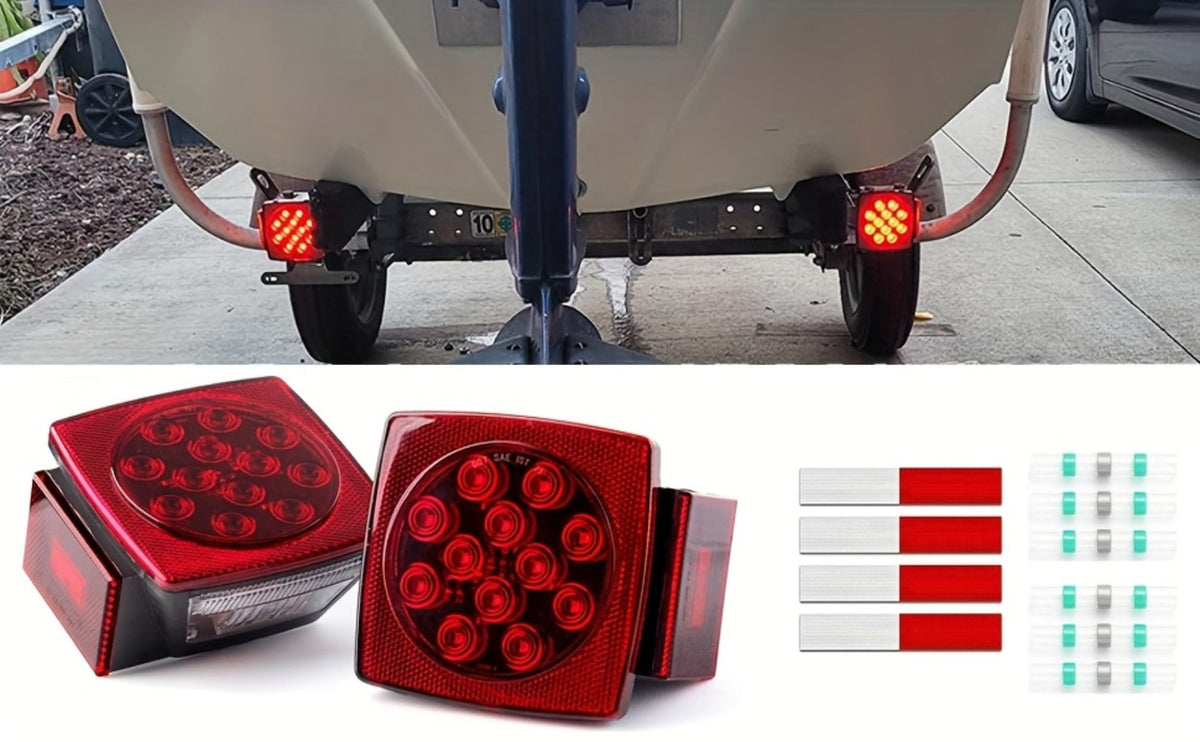 Trailer LED Light Kit 12V – Stop Turn Tail Brake License Plate & Side Marker Lights with Connectors for Trailers Under 80" — 